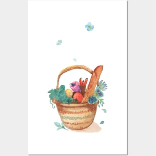 Watercolor Vegetable Basket Posters and Art
